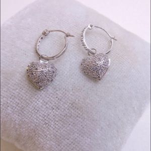 Preloved 10K 6 Diamond Hoop Earring With 20+ Pave Diamond on Heart Charms.